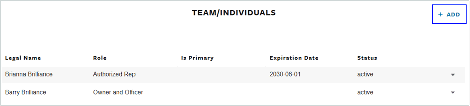 Team Individuals Add button